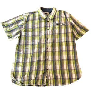 Dakota Grizzly Shirt Mens XL Green White Plaid Button Up Short Sleeve Casual